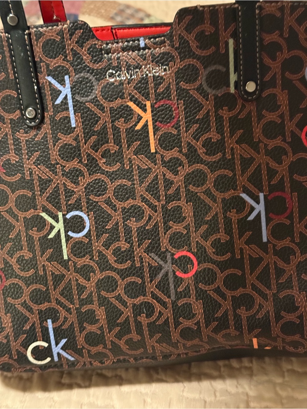 Calvin Klein Brown Tote with Multicolor CK Print